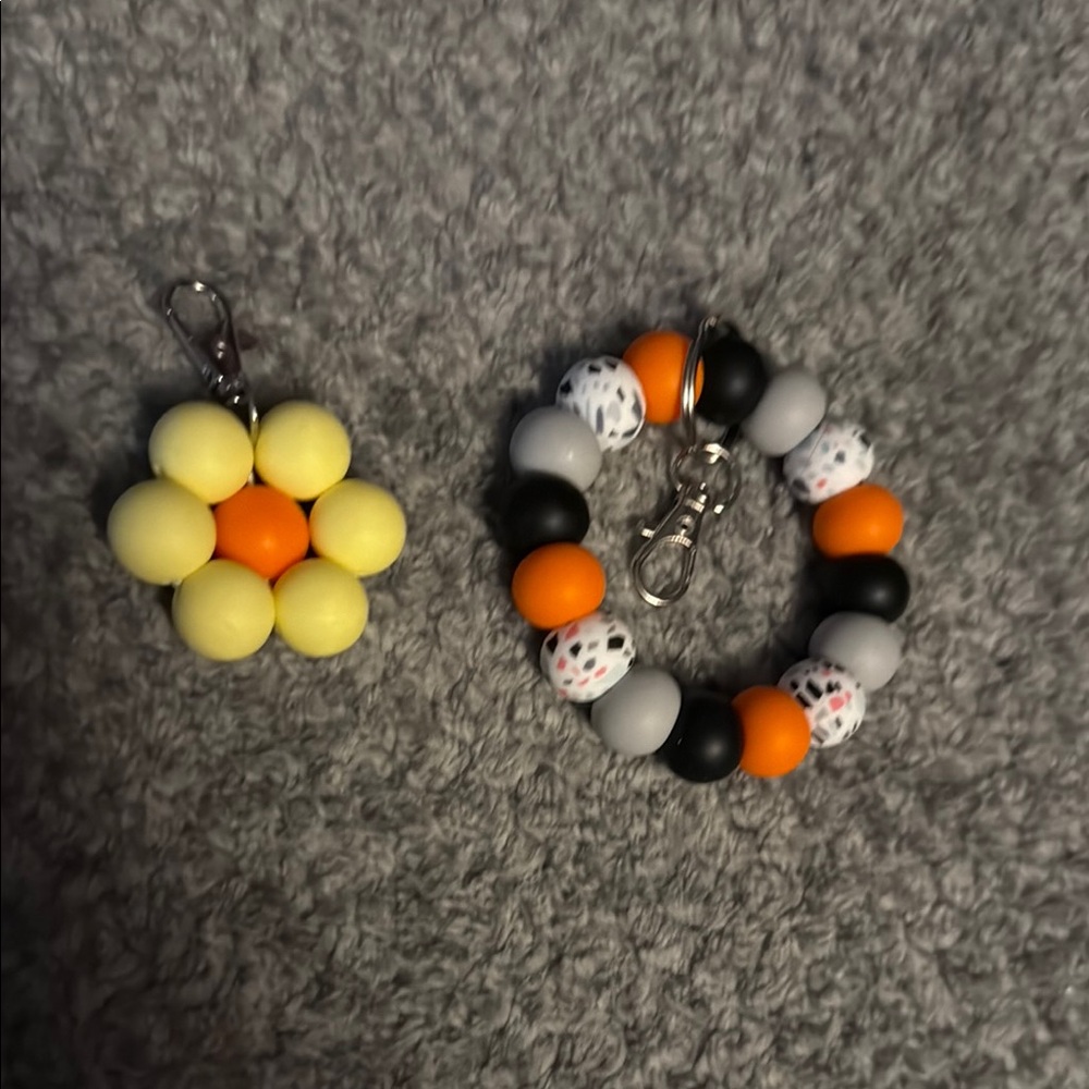 Colorful Beaded Kids Bracelet and Keychain Set